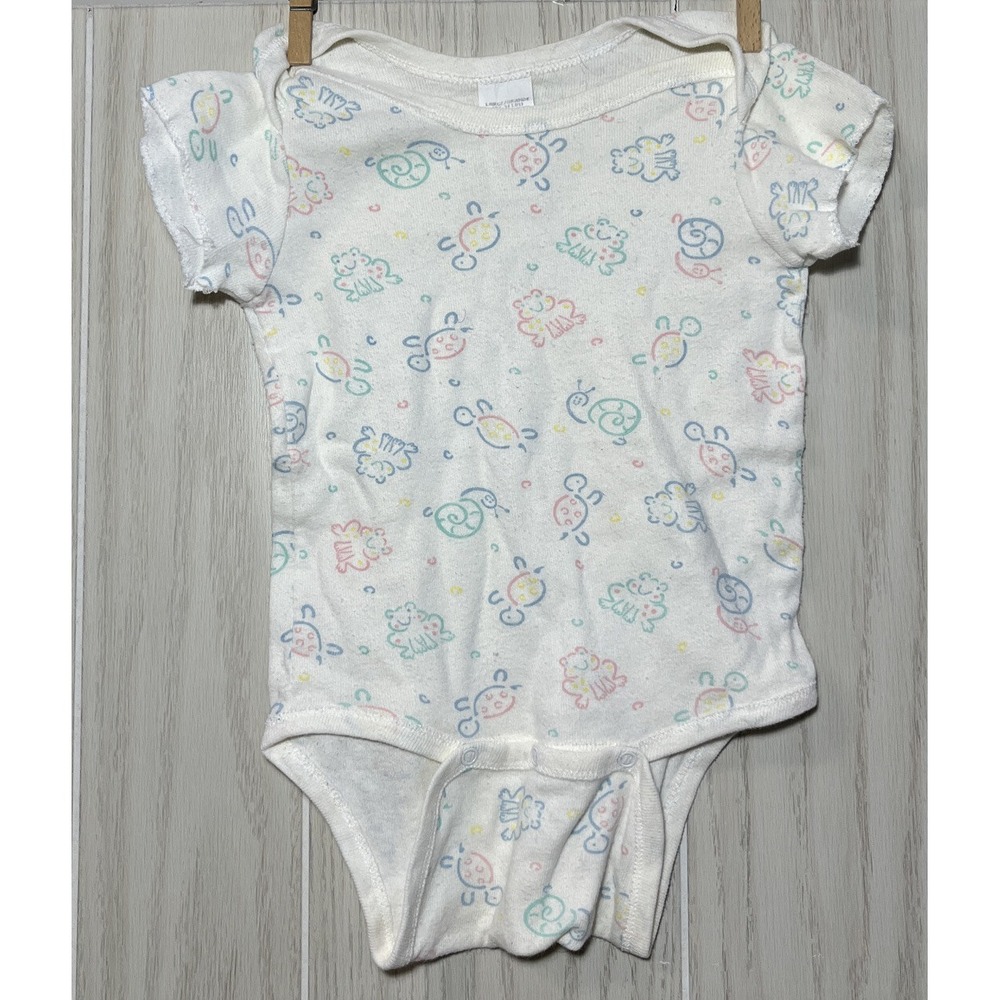 Curity baby Vintage one piece t shirt Large pink blue green turtles frogs snails